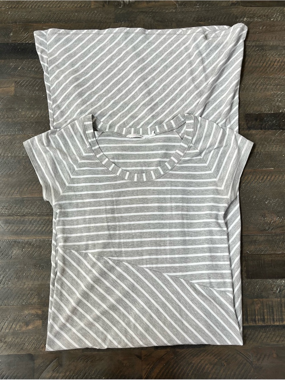 Athleta Gray and White Striped Maxi Dress